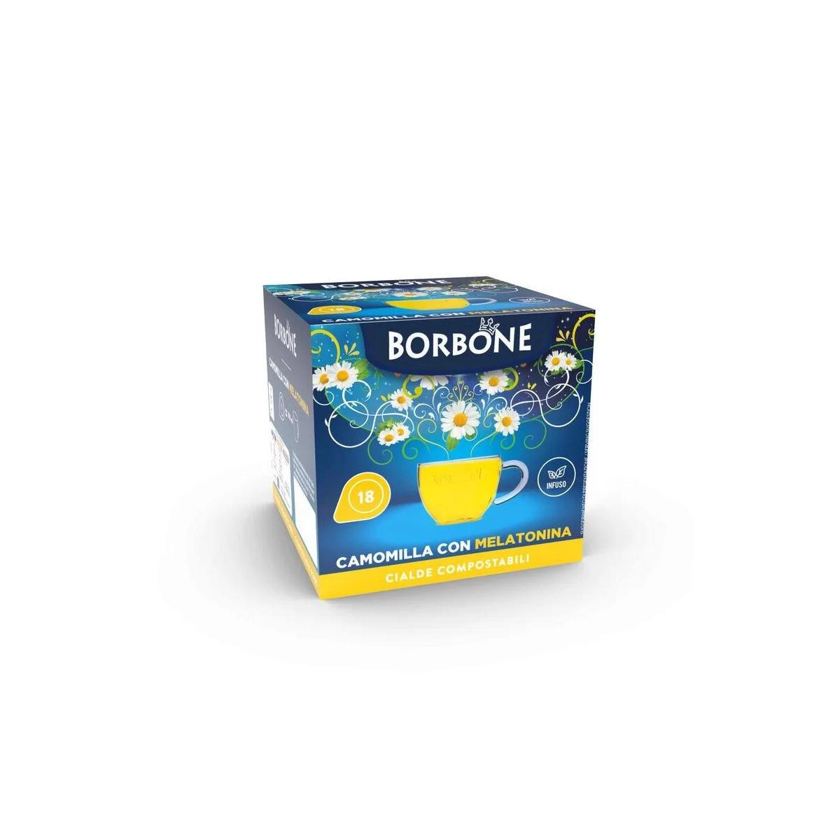 Scatola tè camomilla Borbone con melatonina, 18 cialde.