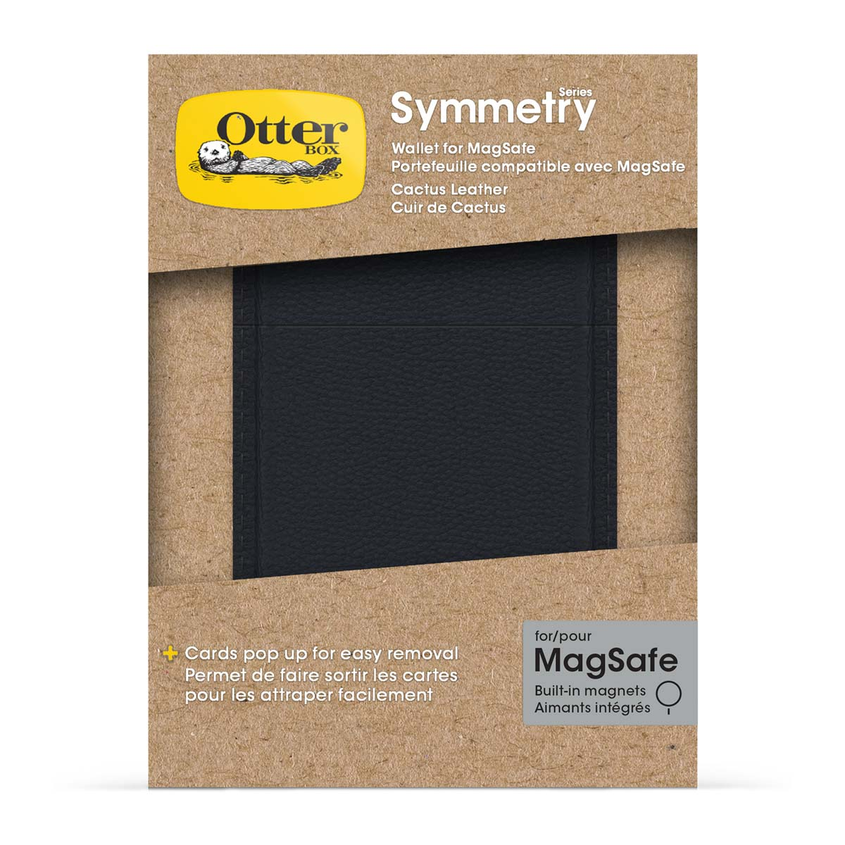 Custodia portafoglio OtterBox Symmetry MagSafe nera in pelle di cactus.