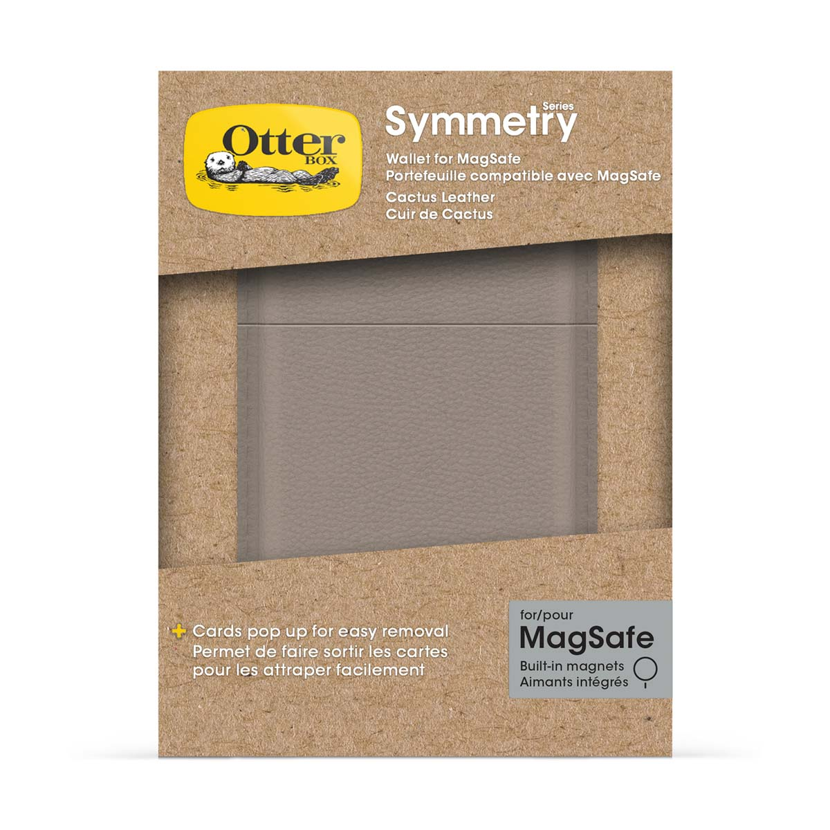 Otterbox Symmetry MagSafe Wallet aus Kaktusleder, grauer Farbton.