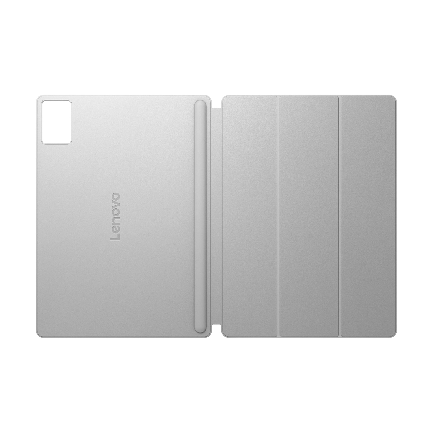 Grauer Lenovo Tablet-Schutz mit drei Faltklappen. Ein Ausschnitt ist sichtbar.