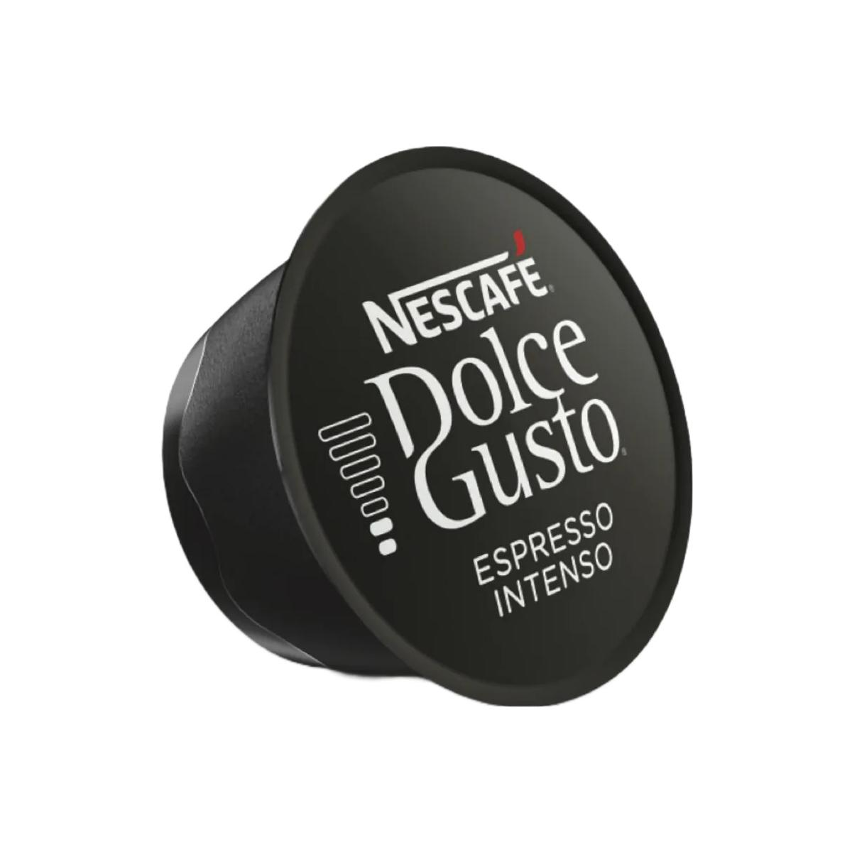 Capsula di caffè nera con logo e testo Nescafé Dolce Gusto.