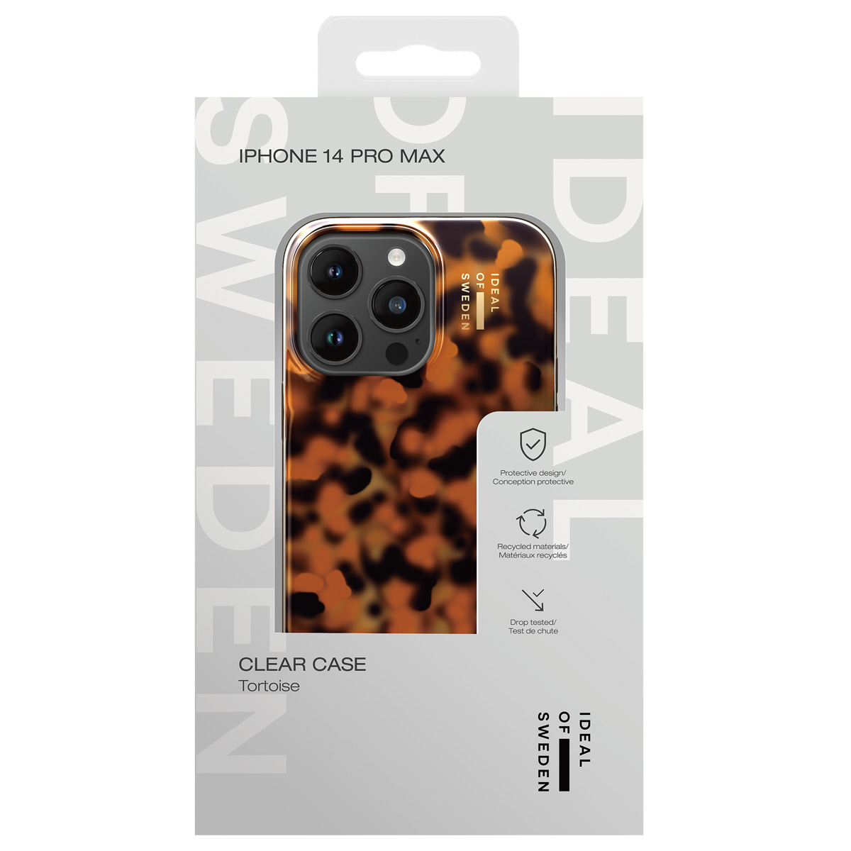 Verpackung für ein iPhone 14 Pro Max Hülle in Schildpattmuster.
