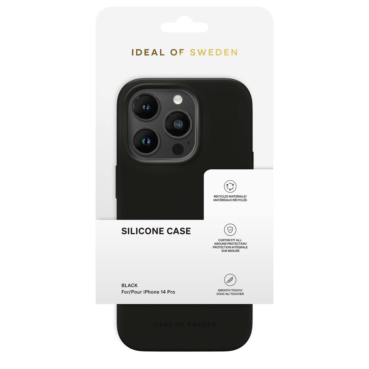 Czarne silikonowe etui na iPhone 14 Pro firmy Ideal of Sweden.