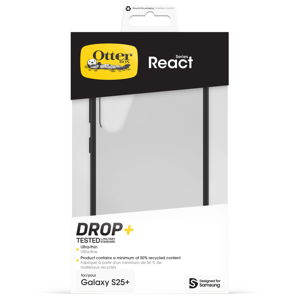 OtterBox React hoesje voor Galaxy S25+. Militair getest.