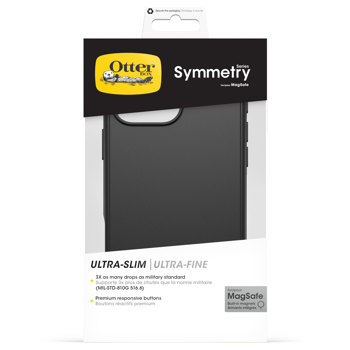 Coque OtterBox Symmetry Series MagSafe, noire, pour iPhone.
