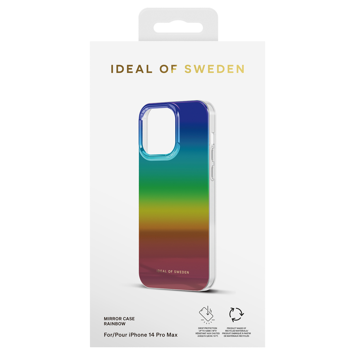 Verpackung für ein iPhone 14 Pro Max Hülle mit Regenbogen-Farbverlauf.