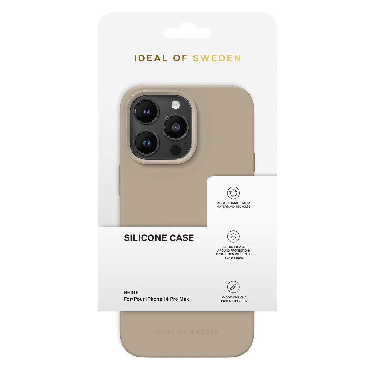 Beżowe etui silikonowe do iPhone 14 Pro Max Ideal of Sweden, z aparatem.