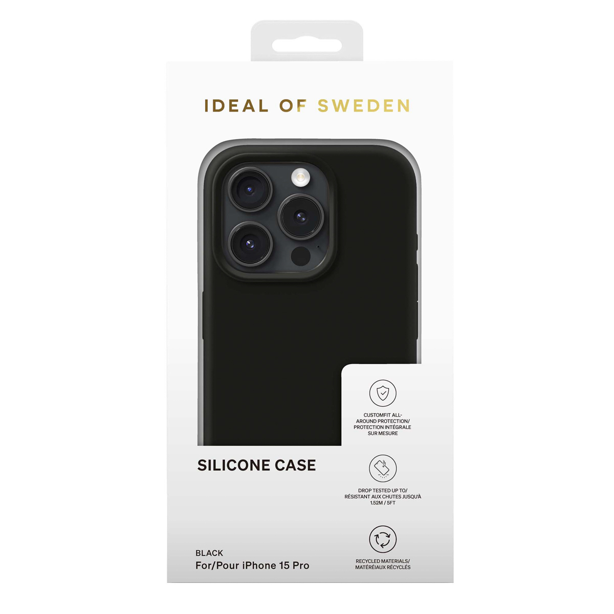 Schwarze Silikonhülle für iPhone 15 Pro von Ideal of Sweden.
