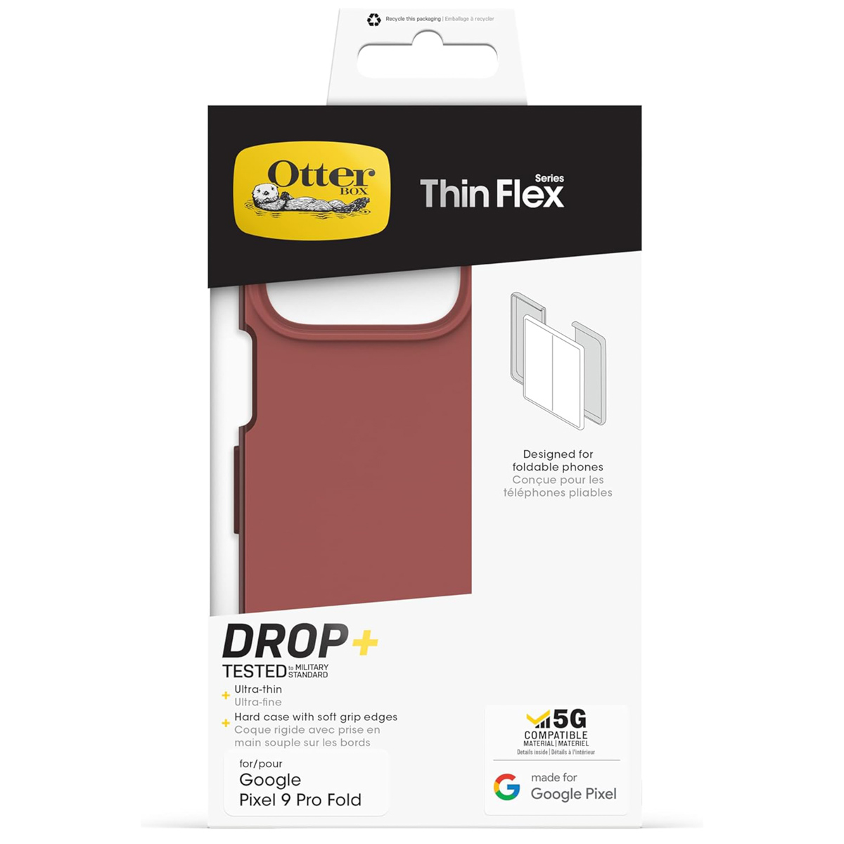 Étui OtterBox Thin Flex rouge pour Google Pixel 9 Pro Fold. Testé militaire.