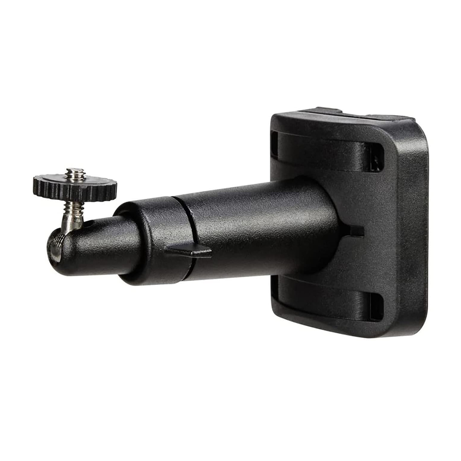 Black camera mount with adjustable joint and thumb screw.