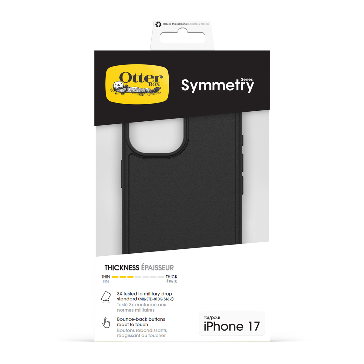 OtterBox Symmetry hoesje voor iPhone 17, zwart, militair getest.