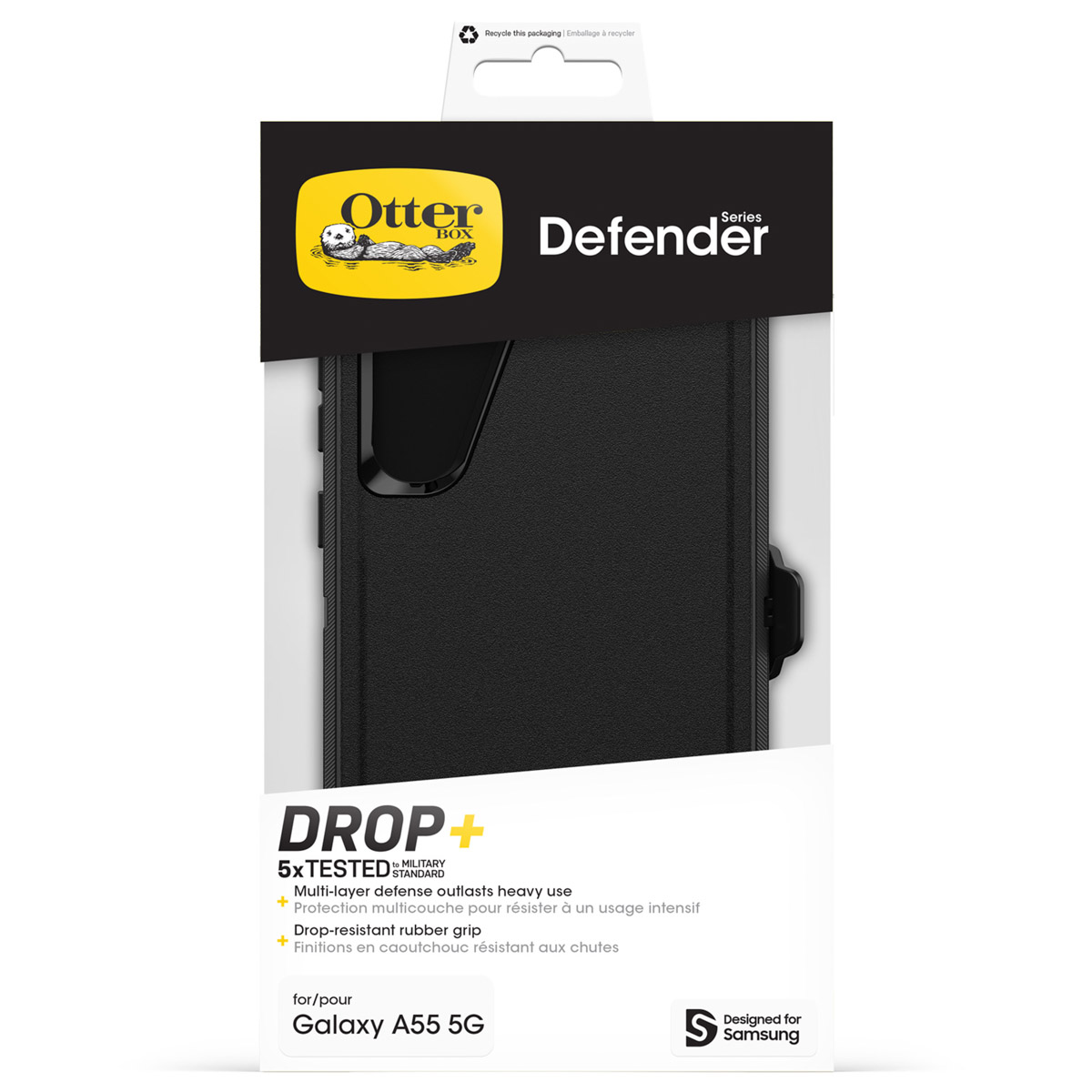 OtterBox Defender hoesje voor Galaxy A55 5G op verpakking.
