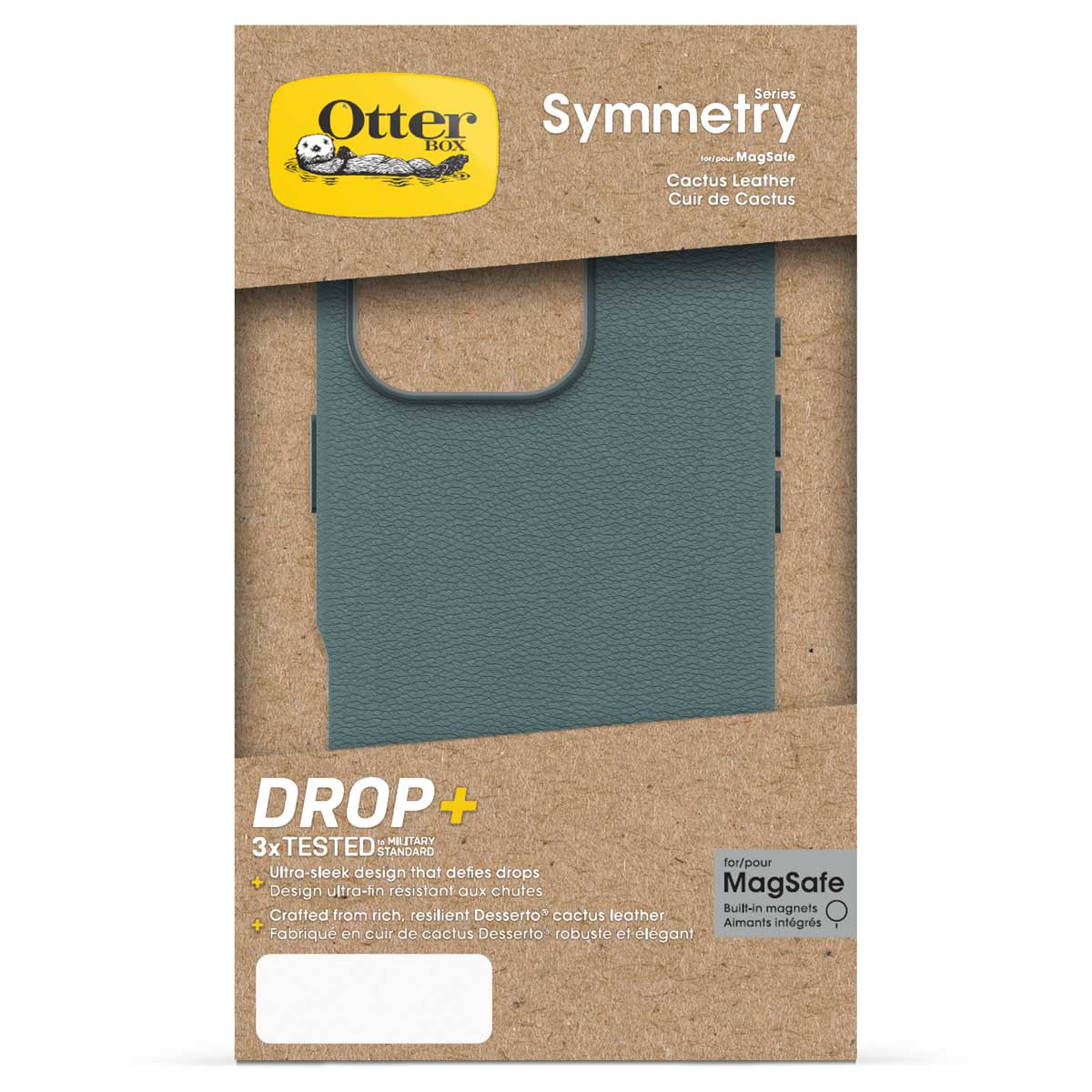 Étui Otterbox Symmetry en cuir de cactus vert foncé avec MagSafe.