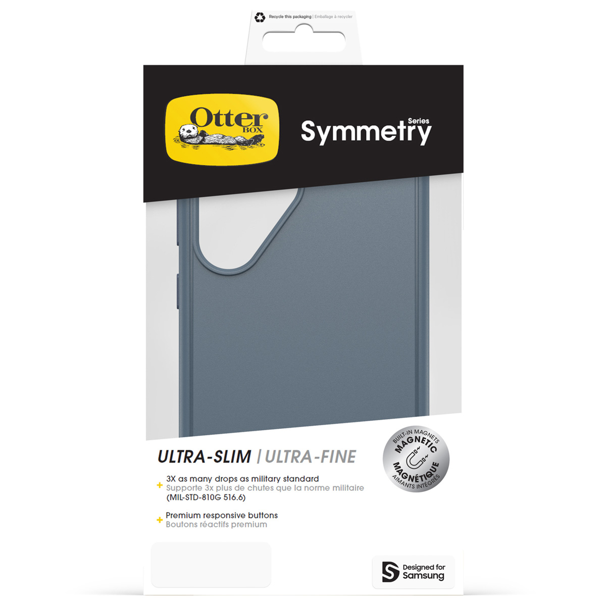 OtterBox Symmetry hoesje in blauw, slank en magnetisch.