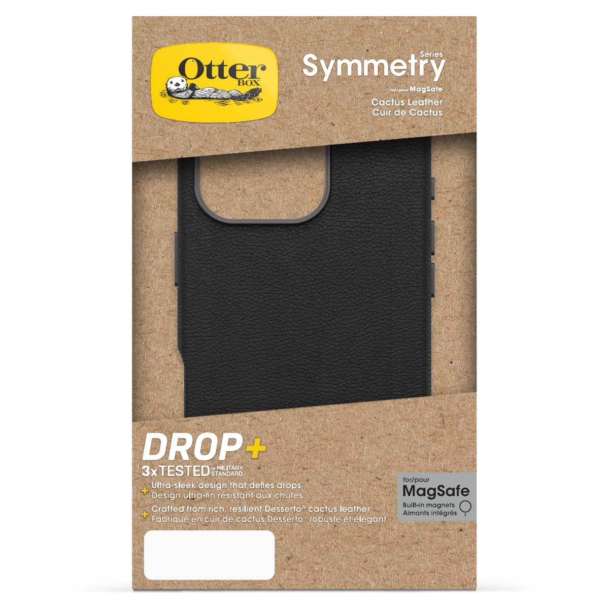 Custodia nera Otterbox Symmetry in pelle di cactus per MagSafe.