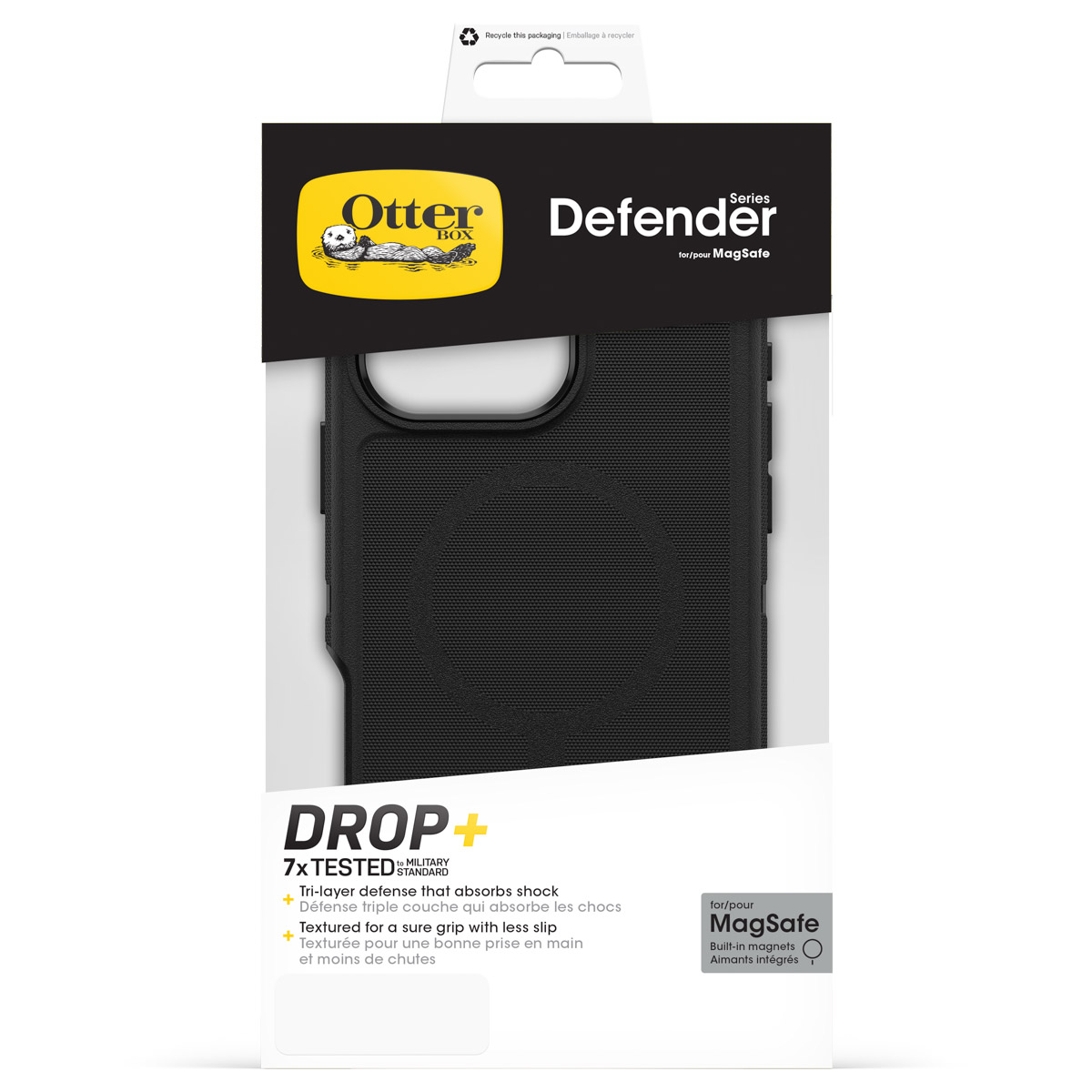 OtterBox Defender Hülle für MagSafe, schwarzes Design, 7x militärisch getestet.