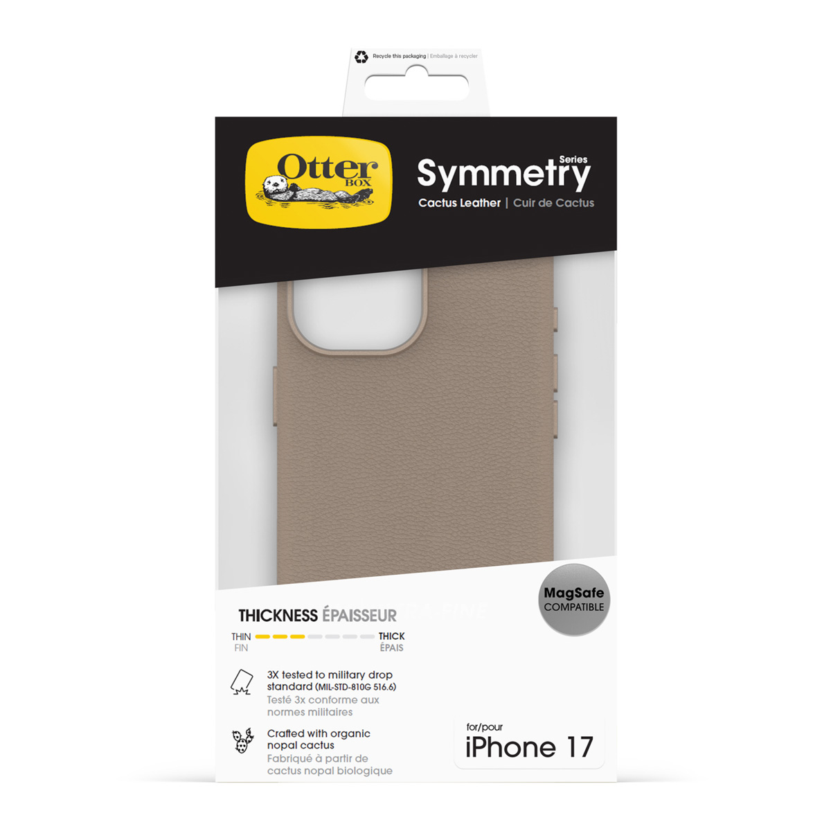 Custodia Otterbox Symmetry iPhone 17 in pelle di cactus, compatibile MagSafe, testata caduta militare.