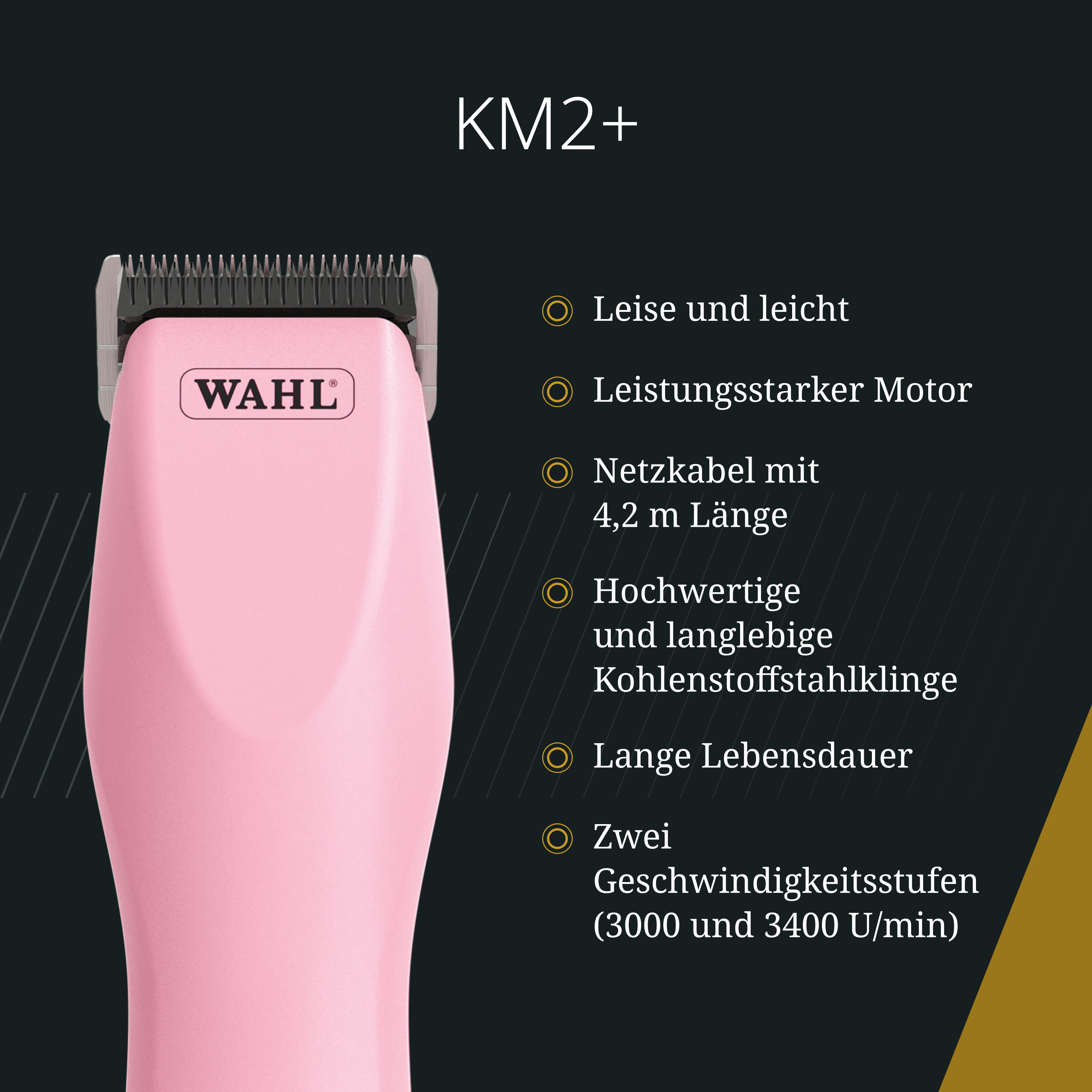 Ein pinker Wahl Haarschneider mit schwarzem Kamm und silbernen Klingen.