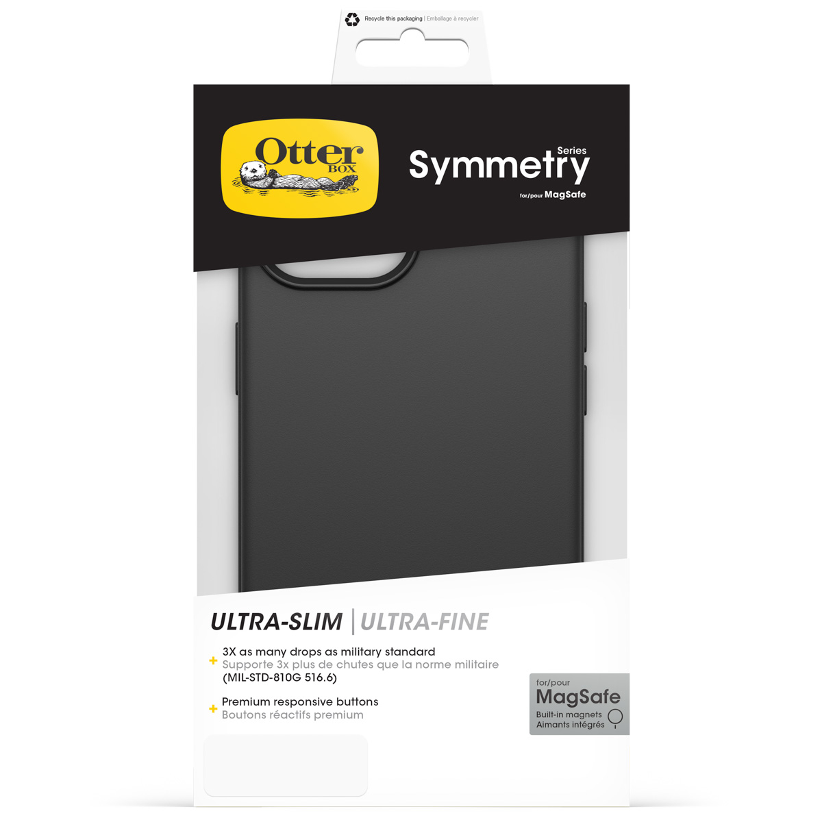 Otterbox Symmetry hoesje voor MagSafe, ultradun, zwart.