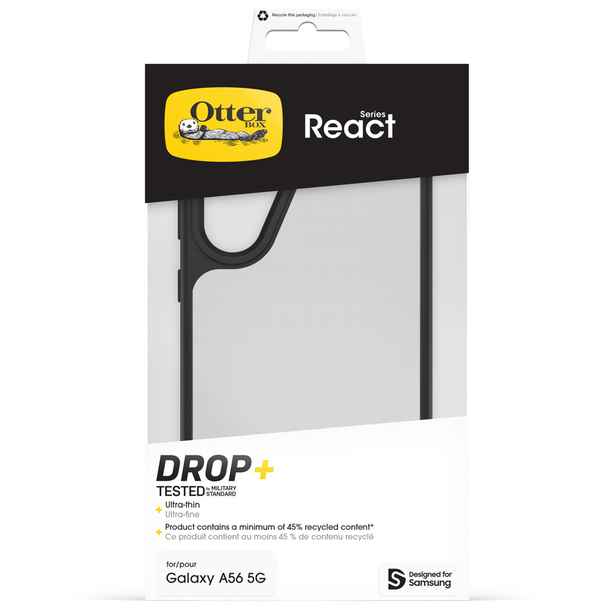 OtterBox React hoesje voor Samsung Galaxy A56 5G, zwart, gerecycled materiaal