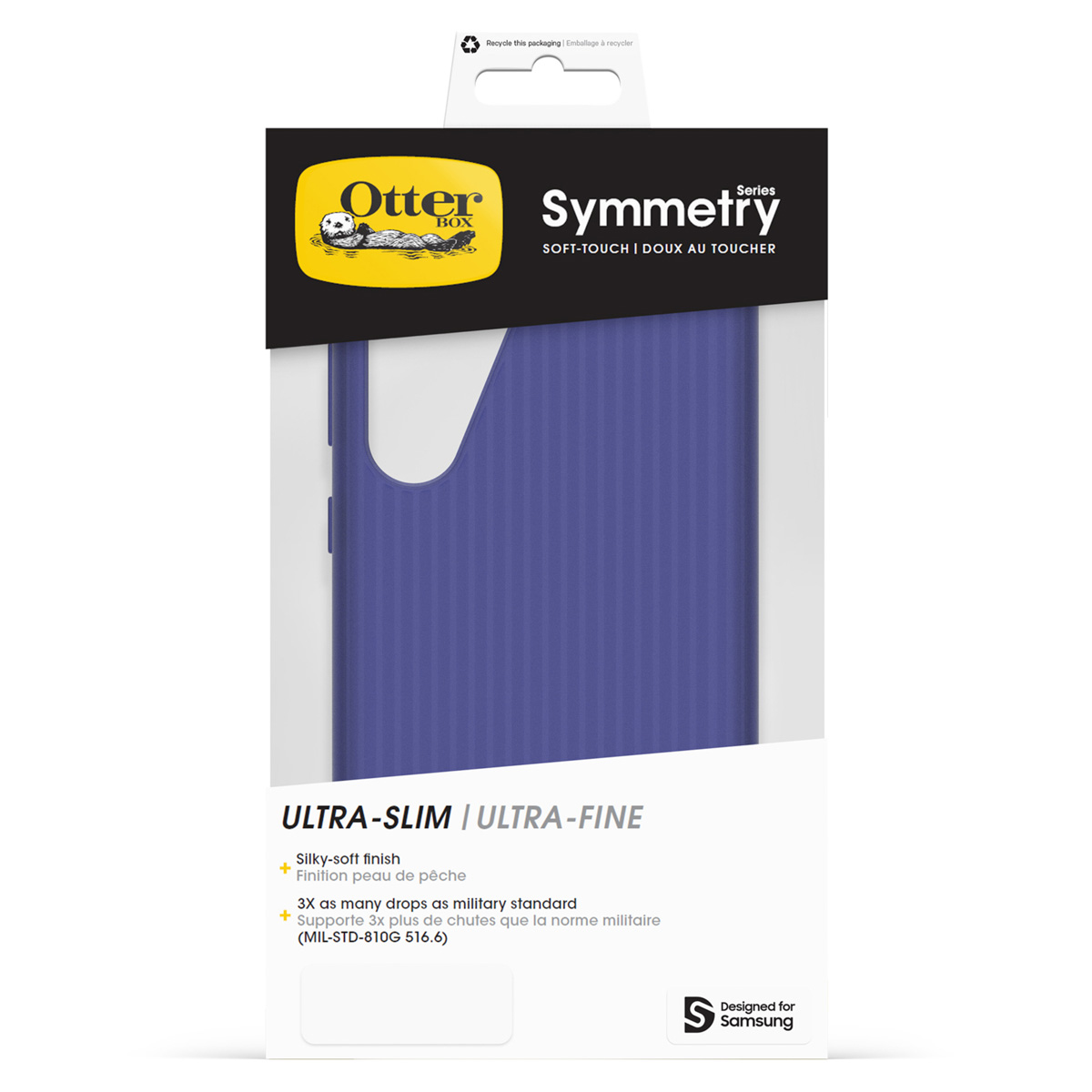 Coque OtterBox Symmetry violette pour Samsung à texture nervurée, ultra-fine.