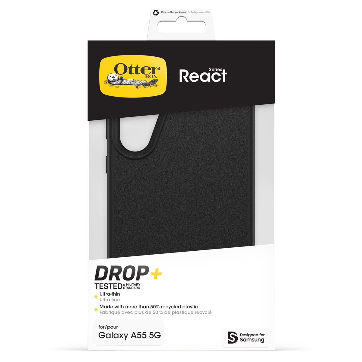 OtterBox React hoesje voor Galaxy A55 5G, zwart, gerecycled.