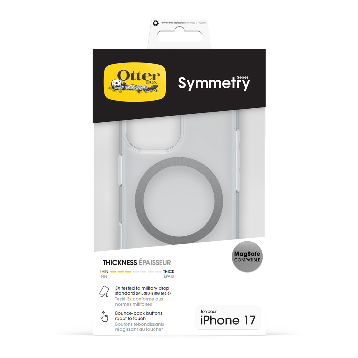 OtterBox Symmetry hoesje voor iPhone 17, MagSafe compatibel, militair getest.