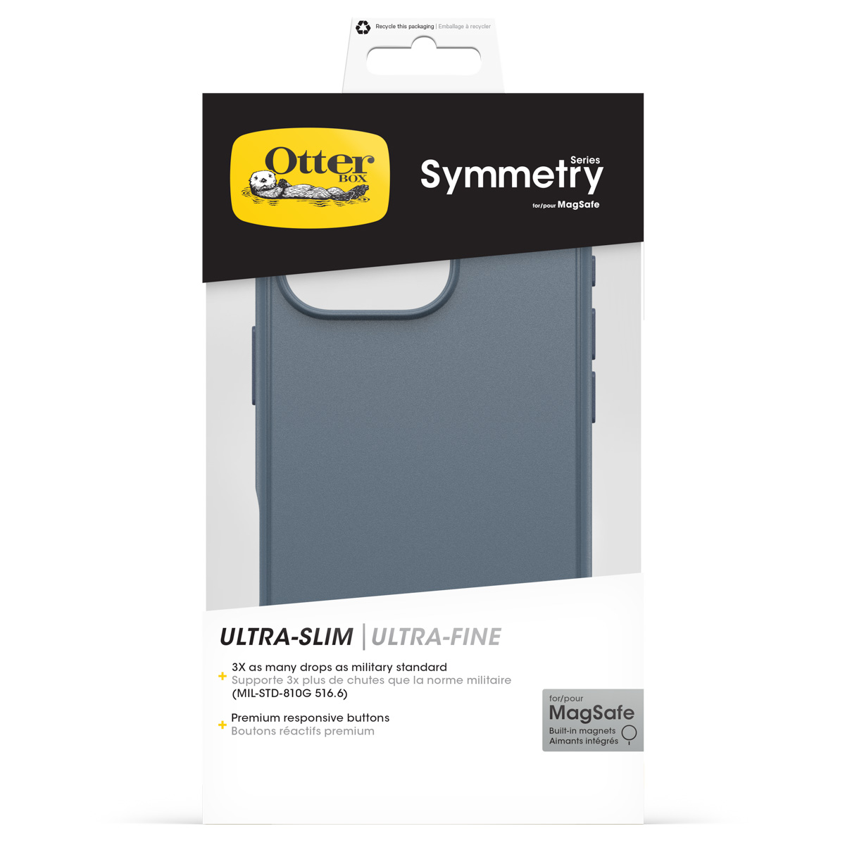 Coque OtterBox Symmetry pour MagSafe, ultra-fine, bleue.