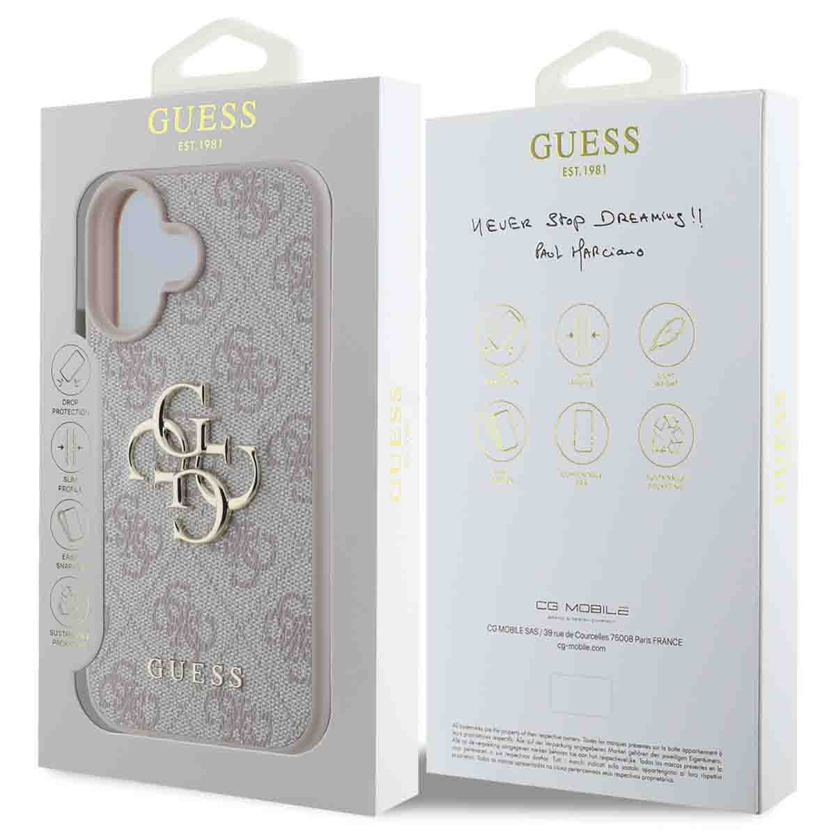 Custodia per telefono Guess in scatola grigia con logo e marchio GUESS.