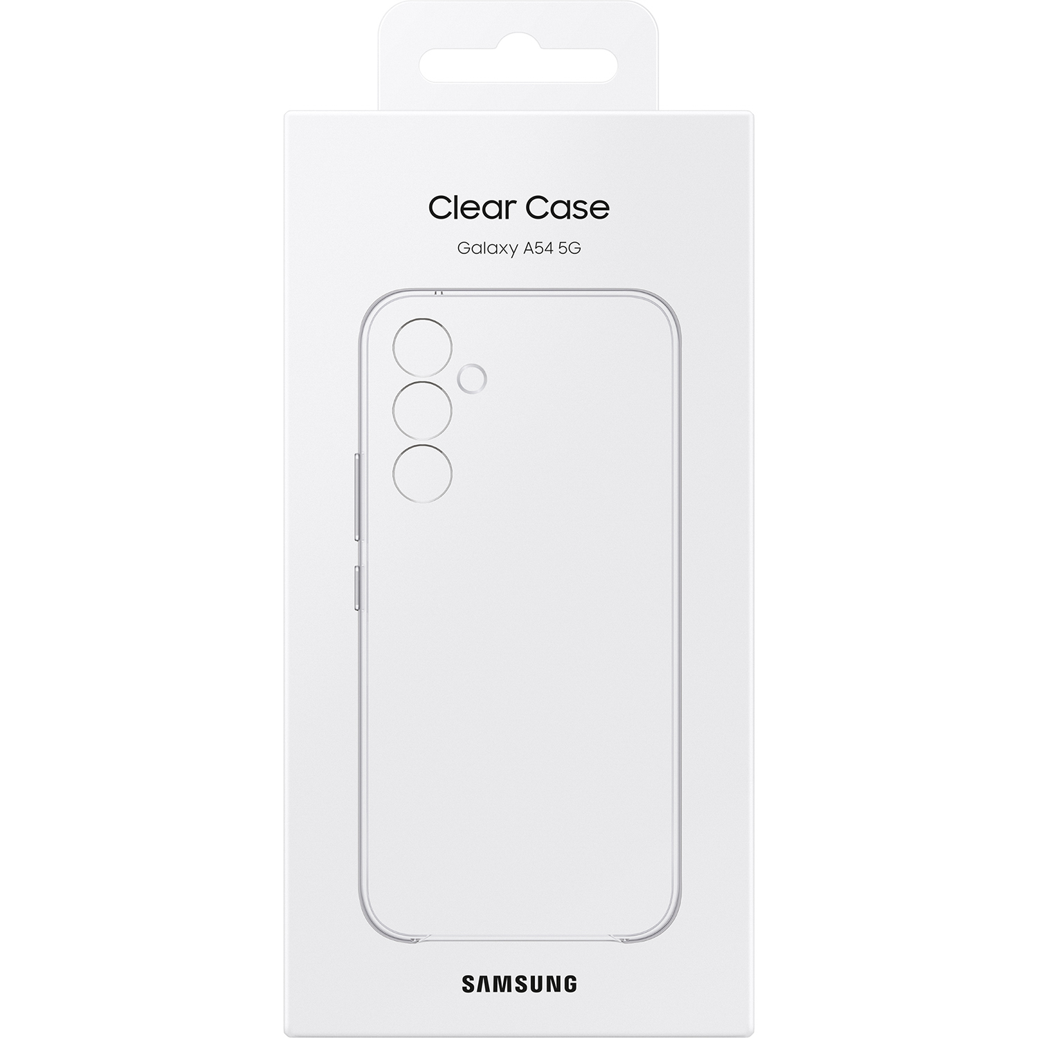 Przezroczyste etui Samsung do Galaxy A54 5G na białym opakowaniu.