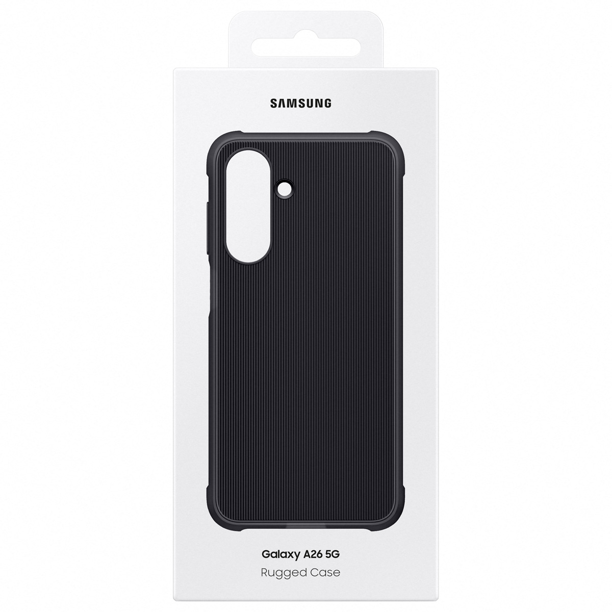 Czarne, wzmocnione etui Samsung Galaxy A26 5G z prążkowaną fakturą.