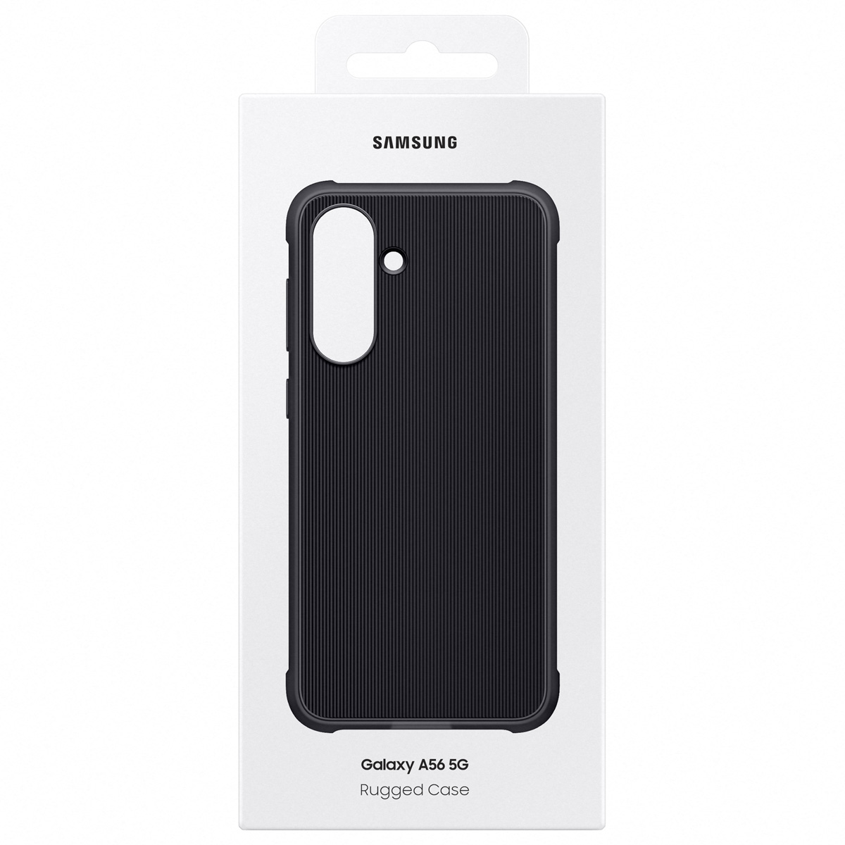 Coque noire Samsung Galaxy A56 5G avec texture côtelée.