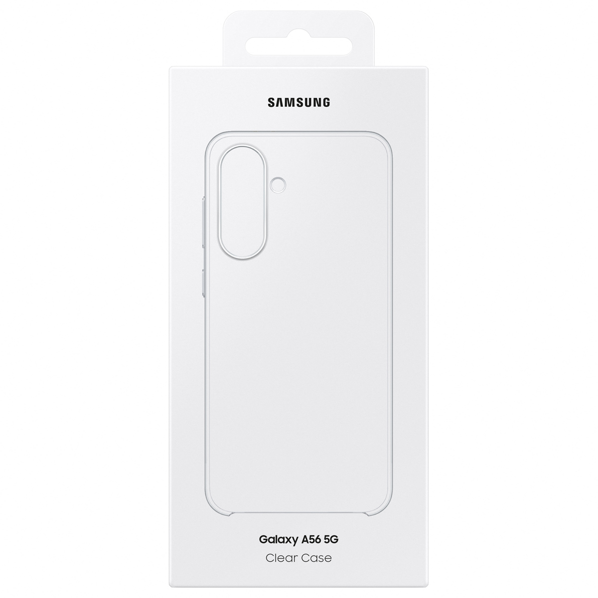 Confezione Samsung Galaxy A56 5G Clear Case con contorno telefono.