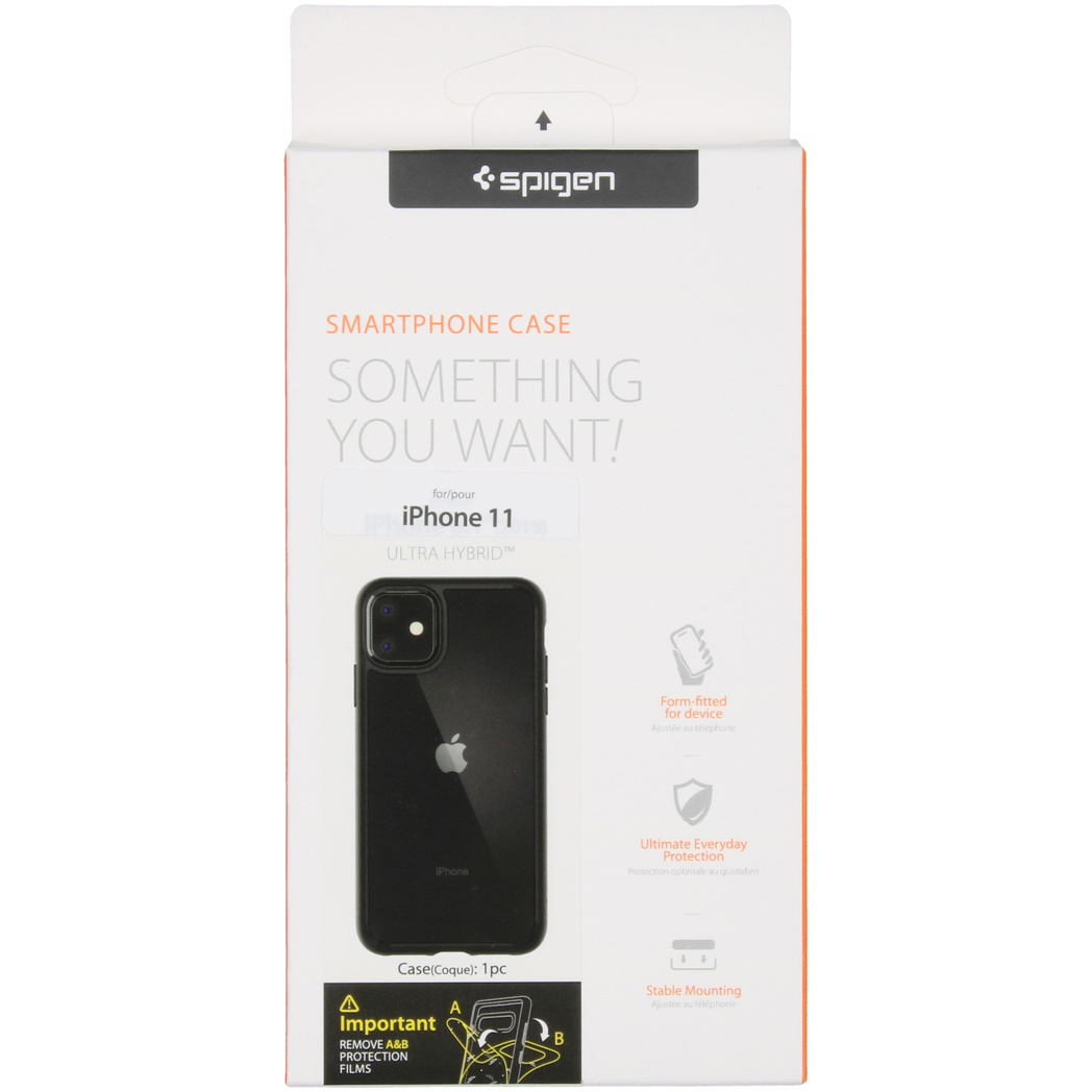 Coque Spigen Ultra Hybrid pour iPhone 11. Dos transparent, fonctions de protection.