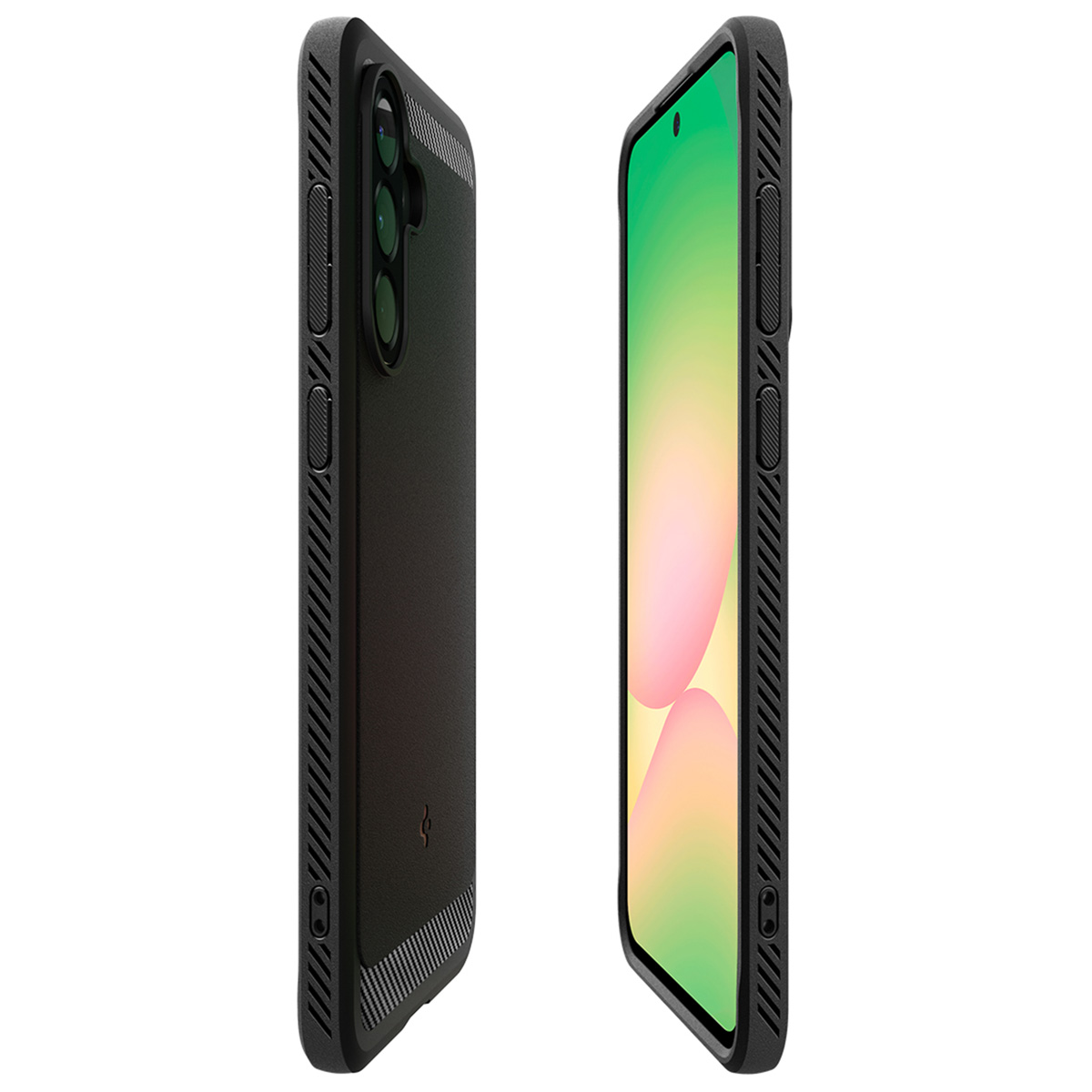 Twee zwarte telefoonhoesjes naast elkaar op witte achtergrond.