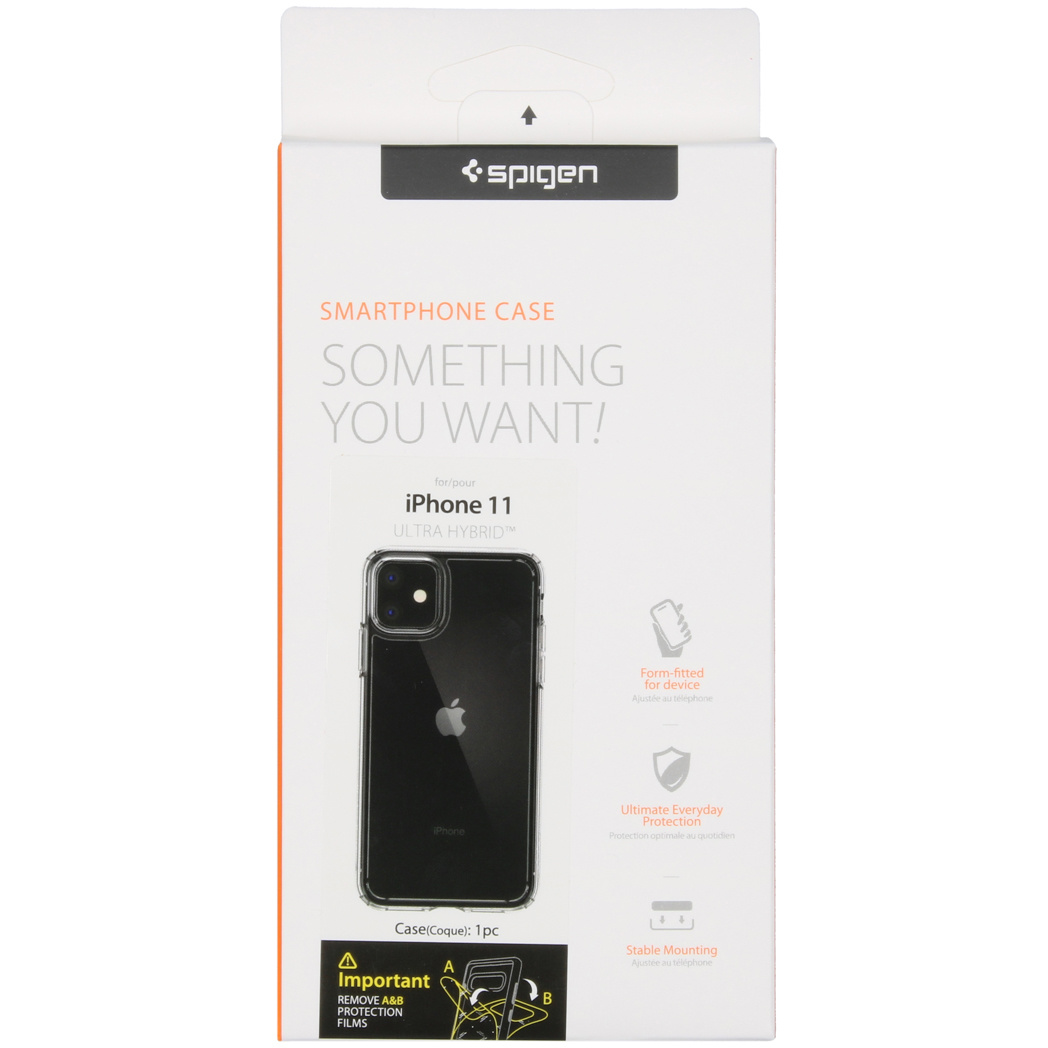 Emballage étui Spigen iPhone 11 Ultra Hybrid avec illustrations.