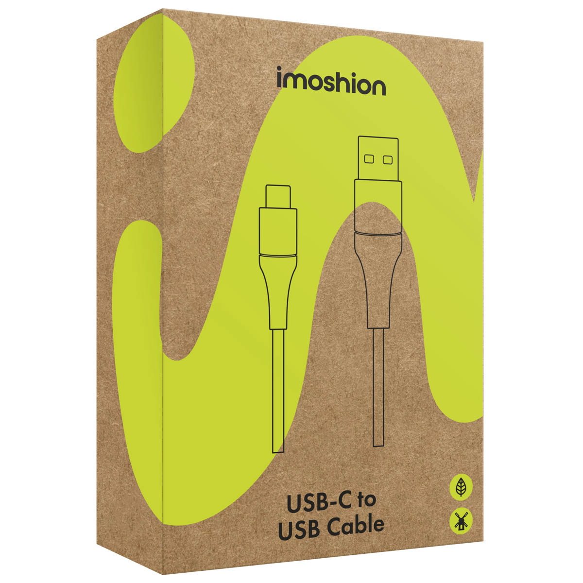 Boîte pour un câble USB-C vers USB avec logo Imoshion et illustrations de câble.