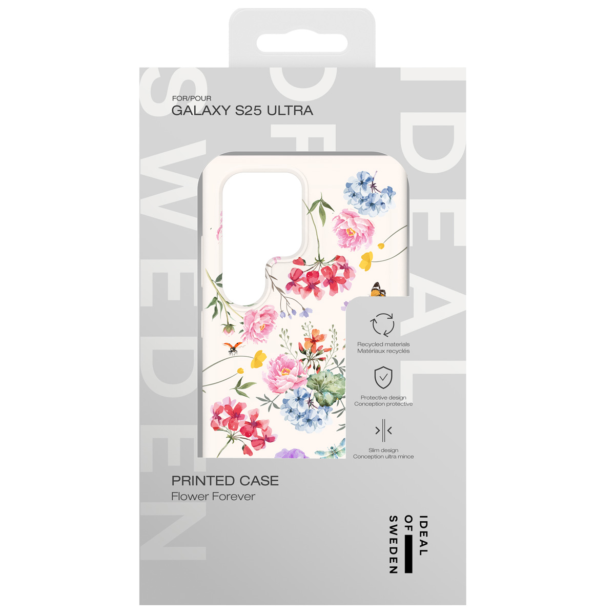 Eine Handyhülle für das Galaxy S25 Ultra mit Blumenmuster und Schmetterlingen.