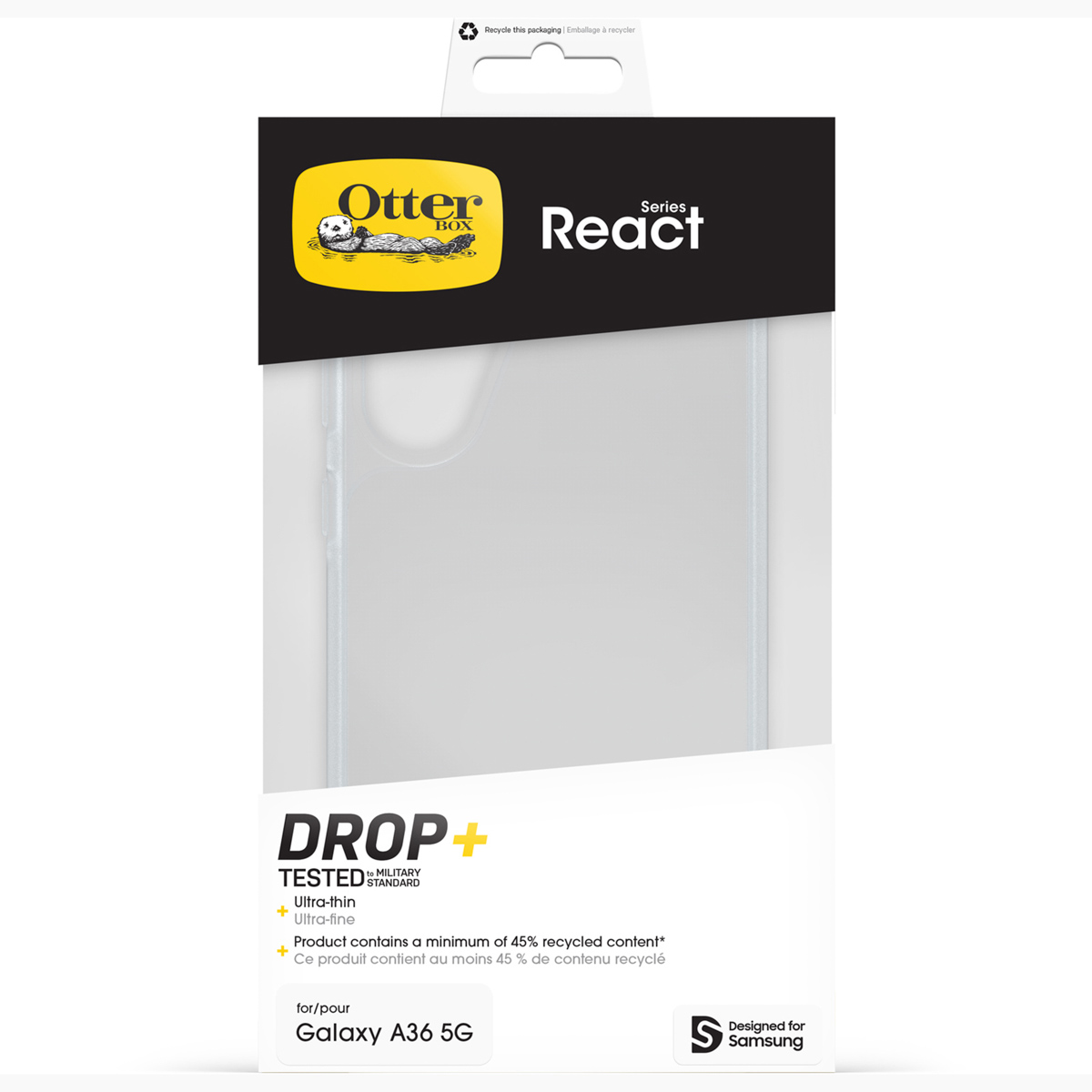 OtterBox React hoesje voor Galaxy A36 5G, gerecycled, militair getest.