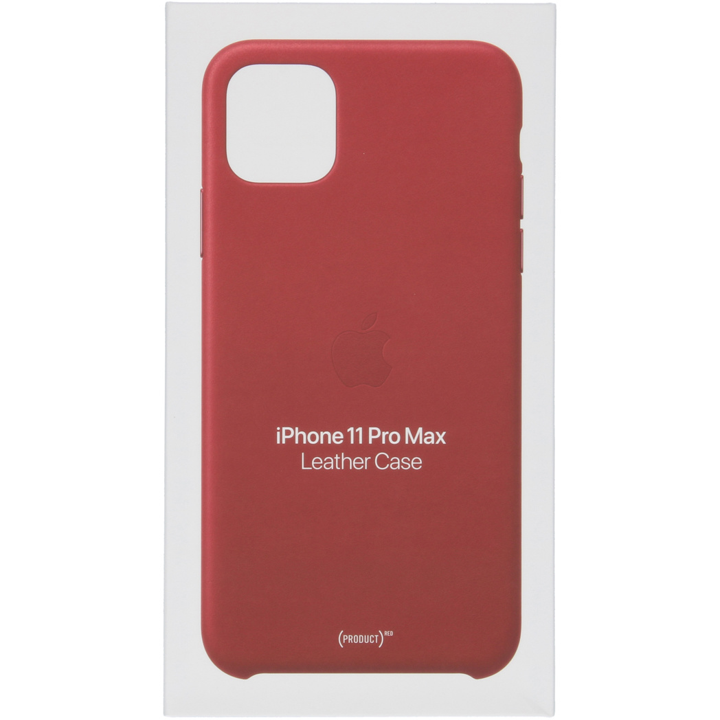 Rode iPhone 11 Pro Max leren hoesje met Apple logo en (PRODUCT)RED.