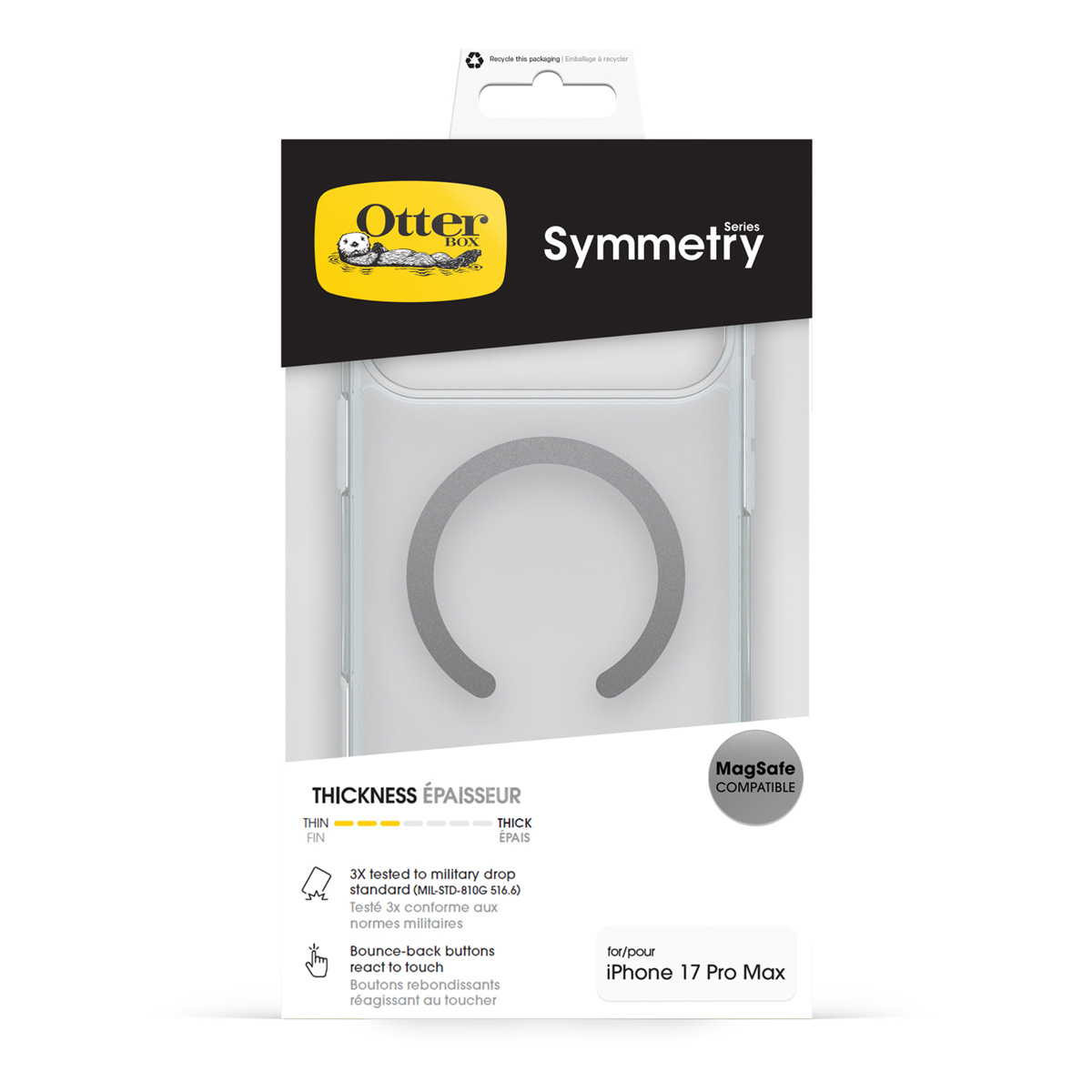 Coque OtterBox Symmetry pour iPhone 17 Pro Max, compatible MagSafe.