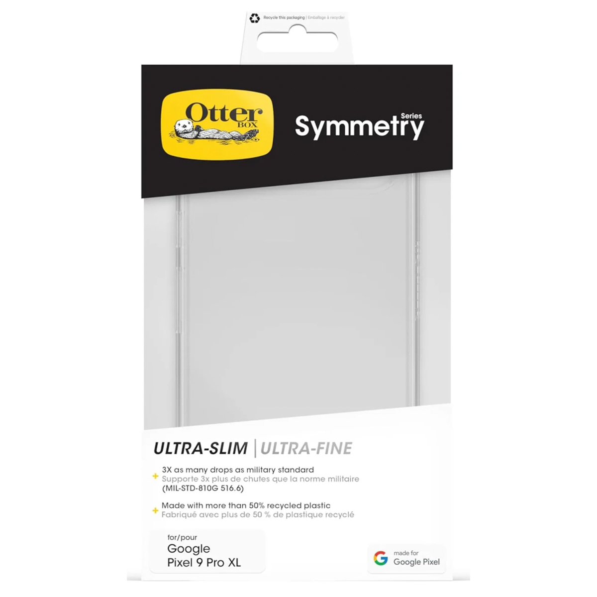 Coque OtterBox Symmetry pour Google Pixel 9 Pro XL, ultra-fine, en plastique recyclé.