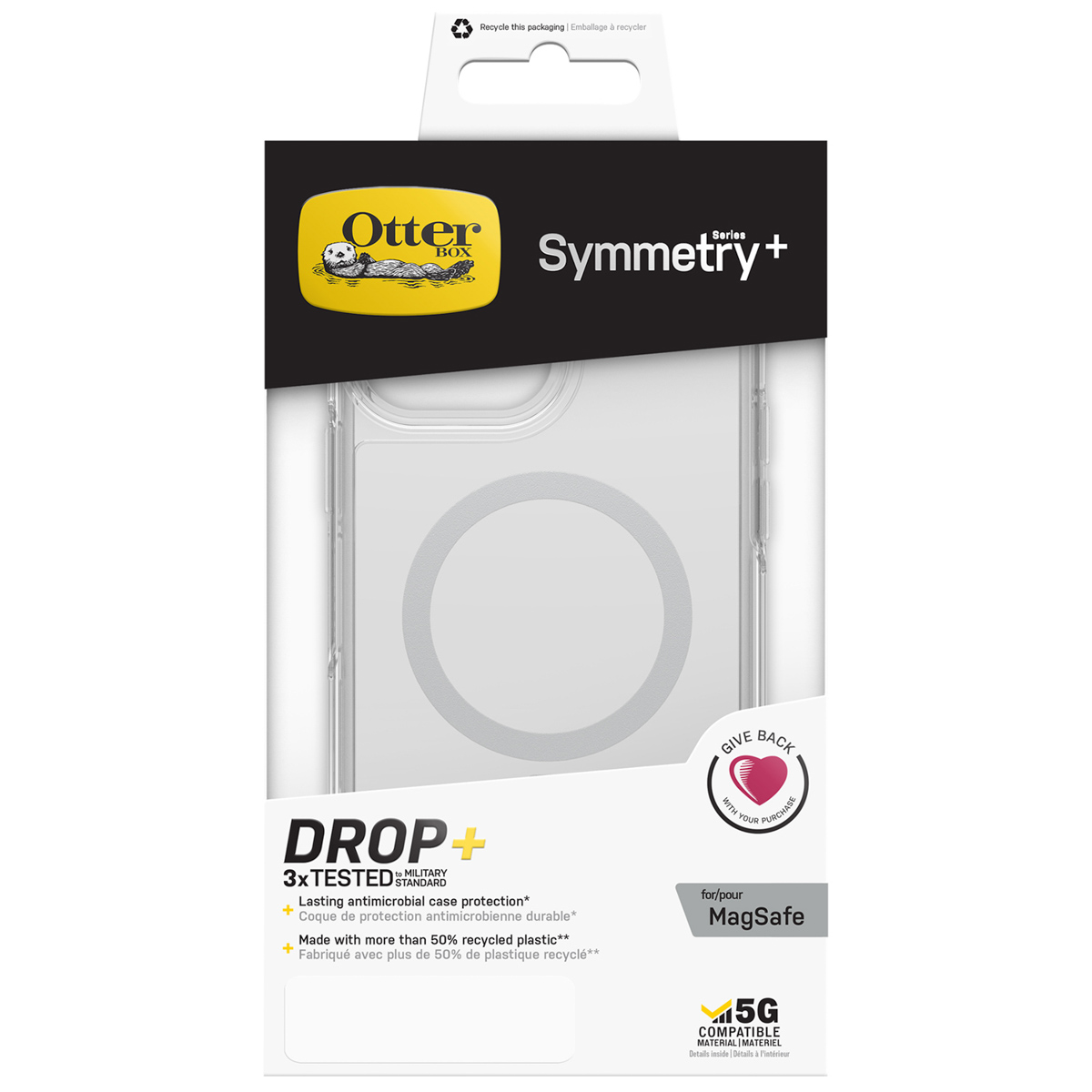 Coque OtterBox Symmetry+ MagSafe pour iPhone, transparente, 3x testée.