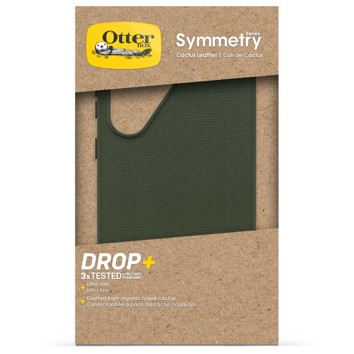 Coque OtterBox : cuir de cactus vert foncé, série Symmetry, testée 3x.