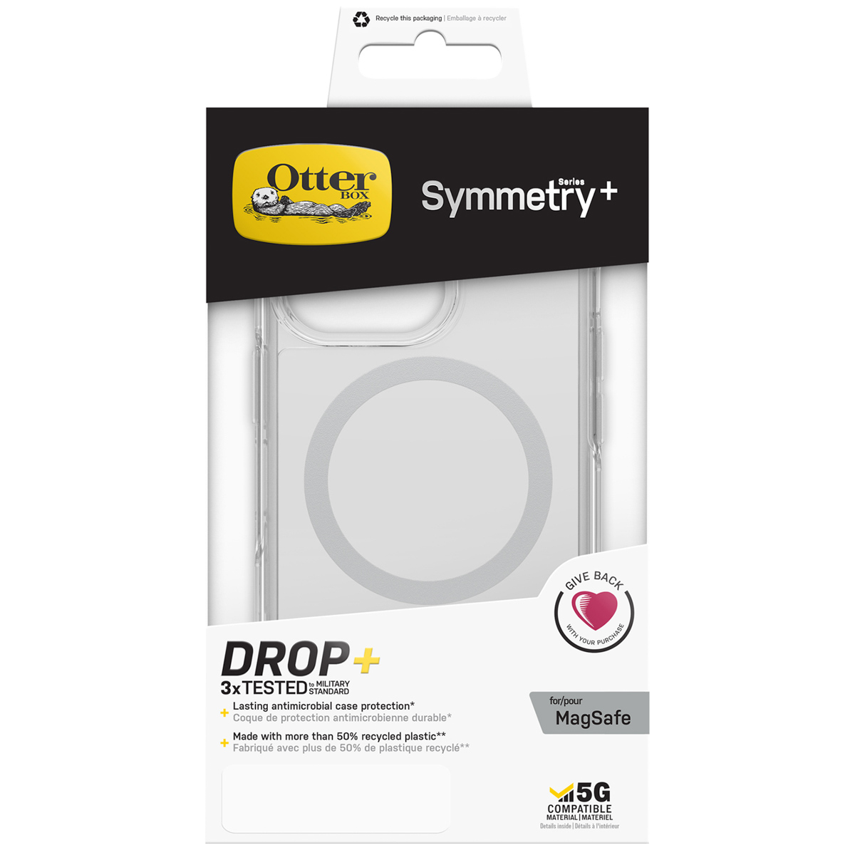 OtterBox Symmetry+ hoesje voor MagSafe met 3x valbescherming. Helder.
