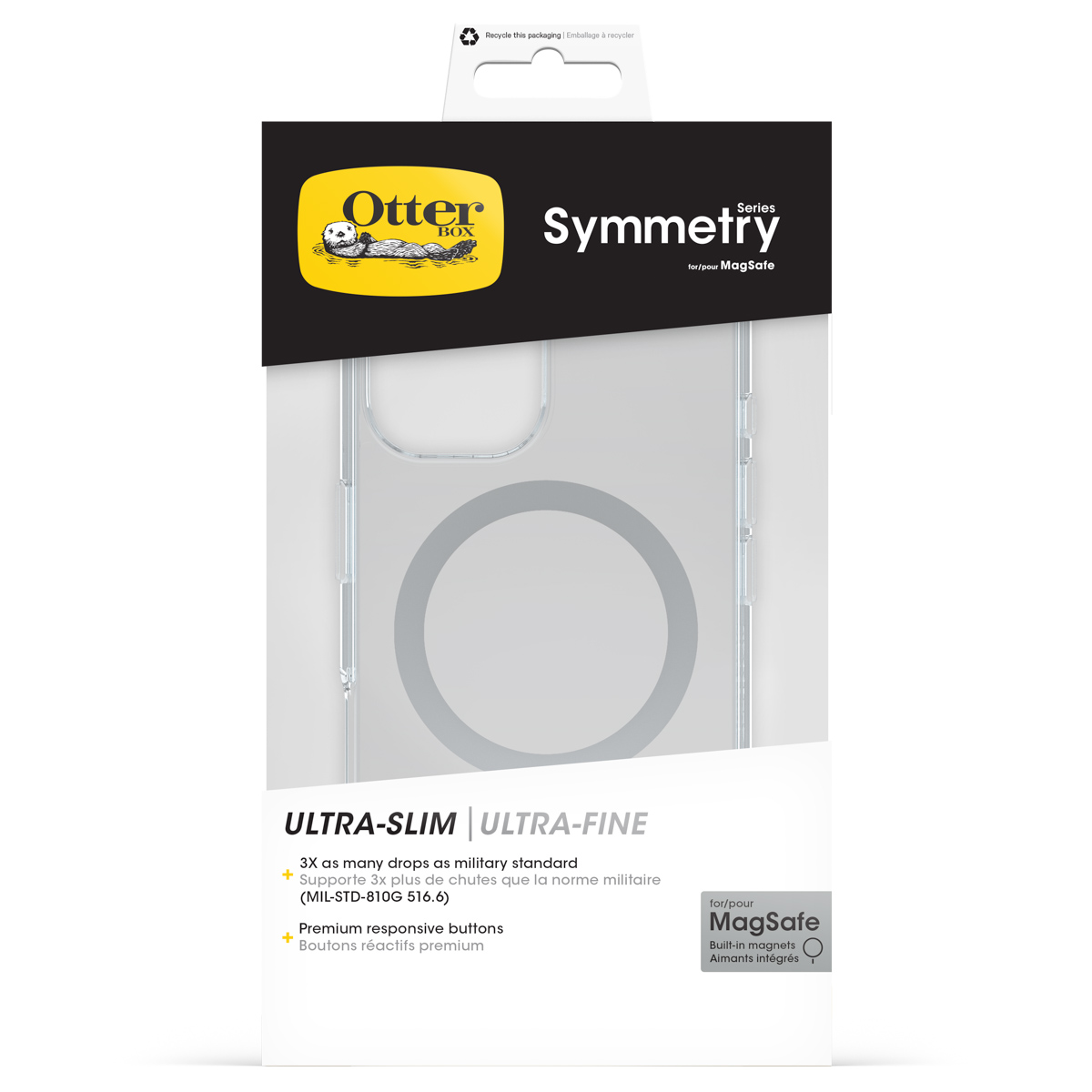 OtterBox Symmetry Hülle für MagSafe, ultra-schlank, transparent, mit Magneten.