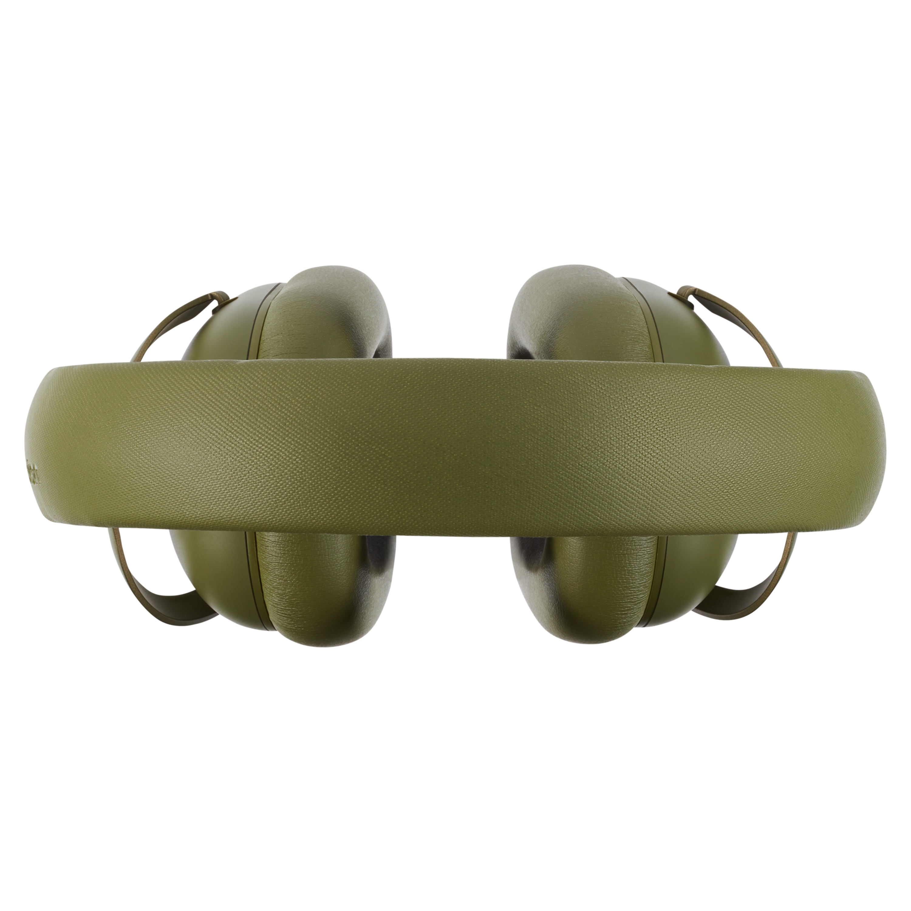 Green headphones with padded earcups and an adjustable headband.