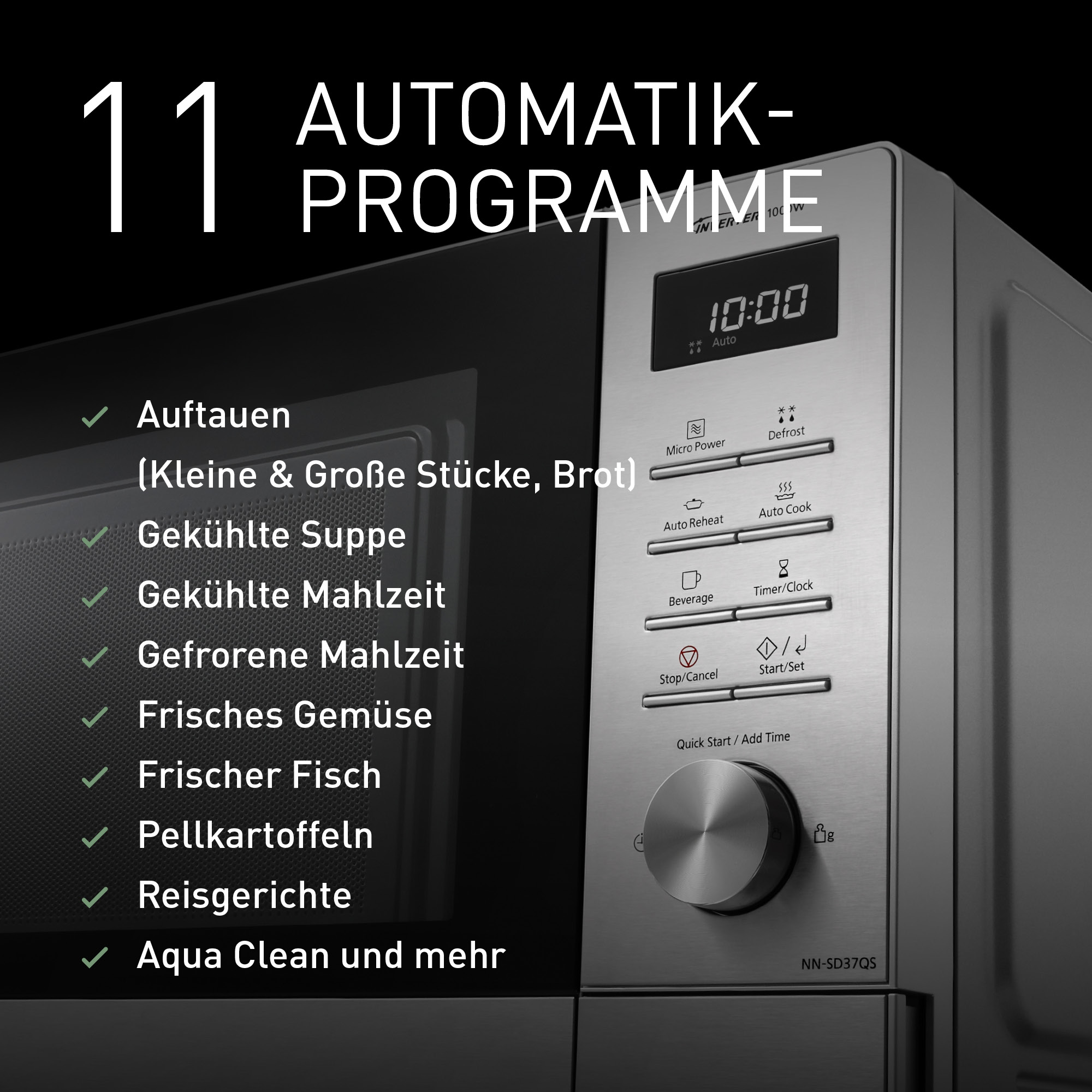Viene mostrato un microonde con 11 programmi automatici.