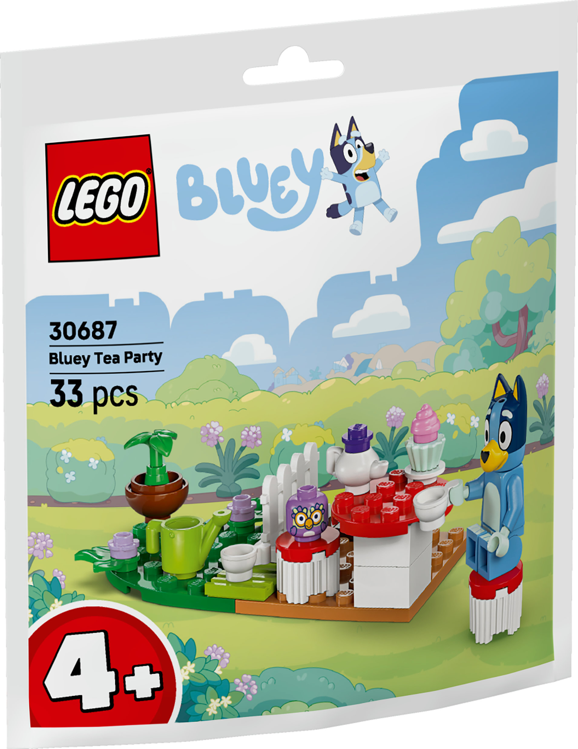 Set LEGO Bluey Fête du Thé avec Bluey et un hibou lors d'une fête du thé en plein air.