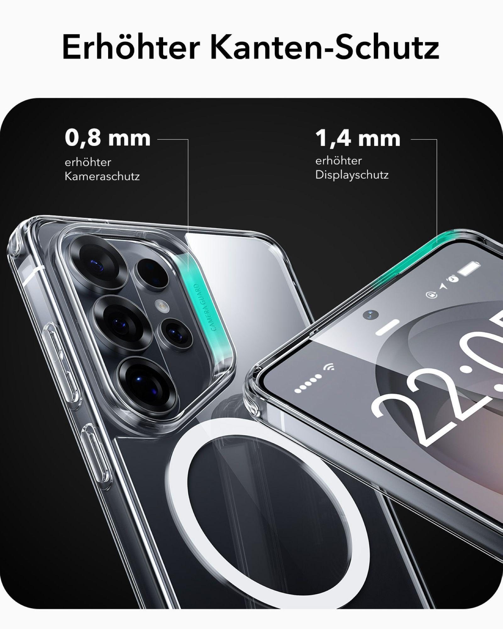Transparente Handyhülle mit erhöhtem Kamera- und Displayschutz.